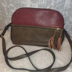 Dasein crossbody leather bag, Brown and Maroon.  11X8X4